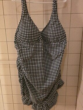 Womans Black & White Gingham  One-Piece Swimsuit